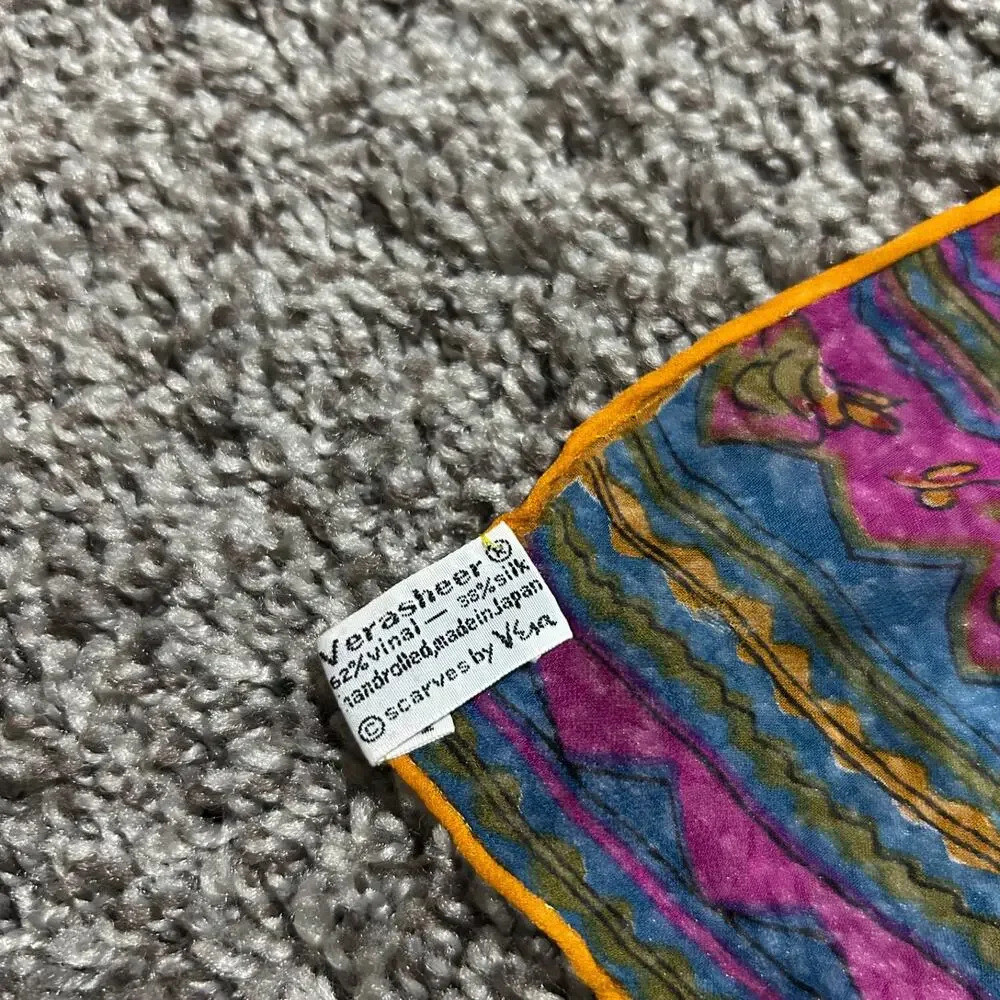 Vintage Vera Scarf Verasheer Made in Japan Silk Floral Striped Handrolled 44x14